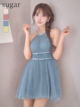 XSサイズあり【ANGEL R/エンジェルアール】ホルターネック/ ビジュー/ バストシアー/ リボン/ チュール/ シアー/ フラワー/ フレア/ マイクロミニドレス/ キャバドレス[OF2]