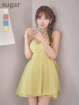XSサイズあり【ANGEL R/エンジェルアール】ホルターネック/ ビジュー/ バストシアー/ リボン/ チュール/ シアー/ フラワー/ フレア/ マイクロミニドレス/ キャバドレス[OF2]
