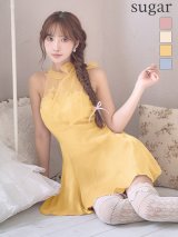 XSサイズあり【ANGEL R/エンジェルアール】ホルターネック/ リボン/ フラワー/ シアー/ ビジュー/ フレア/ マイクロミニドレス/ キャバドレス[OF2]
