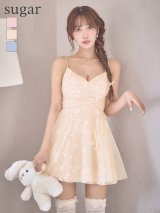 XSサイズあり【ANGEL R/エンジェルアール】ウエストクロスデザイン/ リボン/ フラワーメッシュ/ 刺繍/ キャミソール/ フレア/ マイクロミニドレス/ キャバドレス[OF2]