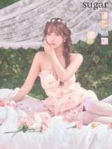 【予約商品/6月中旬-6月下旬発送予定】XSサイズあり【ANGEL R/エンジェルアール】ベアトップ/ バストチェーン/ ウエストギャザー/ フラワー/ リボン/ シフォン/ フレア/ マイクロミニドレス/ キャバドレス[OF2]
