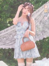 【予約商品/6月中旬-6月下旬発送予定】XSサイズあり【ANGEL R/エンジェルアール】ベアトップ/ バストチェーン/ ウエストギャザー/ フラワー/ リボン/ シフォン/ フレア/ マイクロミニドレス/ キャバドレス[OF2]