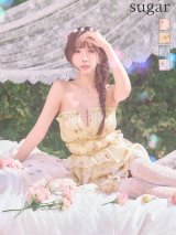 【予約商品/6月中旬-6月下旬発送予定】XSサイズあり【ANGEL R/エンジェルアール】ベアトップ/ バストチェーン/ ウエストギャザー/ フラワー/ リボン/ シフォン/ フレア/ マイクロミニドレス/ キャバドレス[OF2]