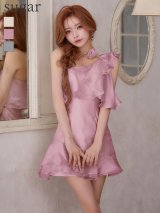 【予約商品/7月上旬-7月中旬発送予定】XSサイズあり【ANGEL R/エンジェルアール】ワンショルダー/ フリル/ ネックリボン/ フラワー/ フレア/ マイクロミニドレス/ キャバドレス[OF2]