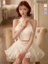 【予約商品/10月上旬-10月中旬発送予定】【ANGEL R/エンジェルアール】ホルターネック/ フリル/ シアー/ フラワー/ レース/ リボン/ フレア/ Aライン/ セットアップ/ セパレート/ マイクロミニドレス/ キャバドレス[OF2]
