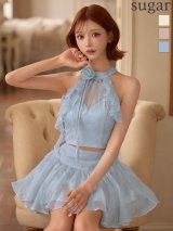 【予約商品/10月上旬-10月中旬発送予定】【ANGEL R/エンジェルアール】ホルターネック/ フリル/ シアー/ フラワー/ レース/ リボン/ フレア/ Aライン/ セットアップ/ セパレート/ マイクロミニドレス/ キャバドレス[OF2]