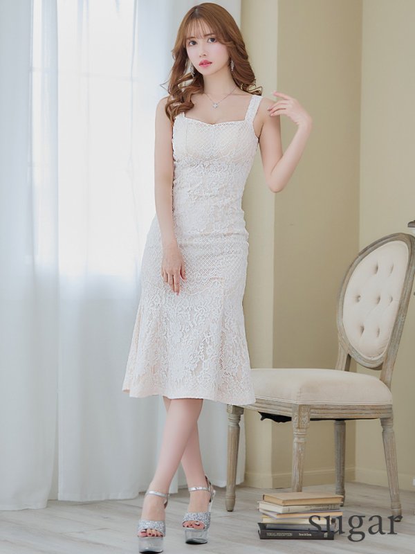 画像7: 【ANDY/アンディ】マーメイド/ 総レース/ スクエアネック/ 裾フリル/ ひざ丈/ ワンピース/ ミディアム/ キャバドレス[OF05]