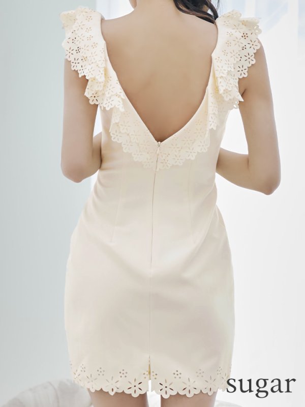 画像9: 【Lip line/リップライン】フラワーカット/ フリル/ Vネック/ ノースリーブ/ ワンカラー/ タイト/ ミニドレス / キャバドレス[HC03]