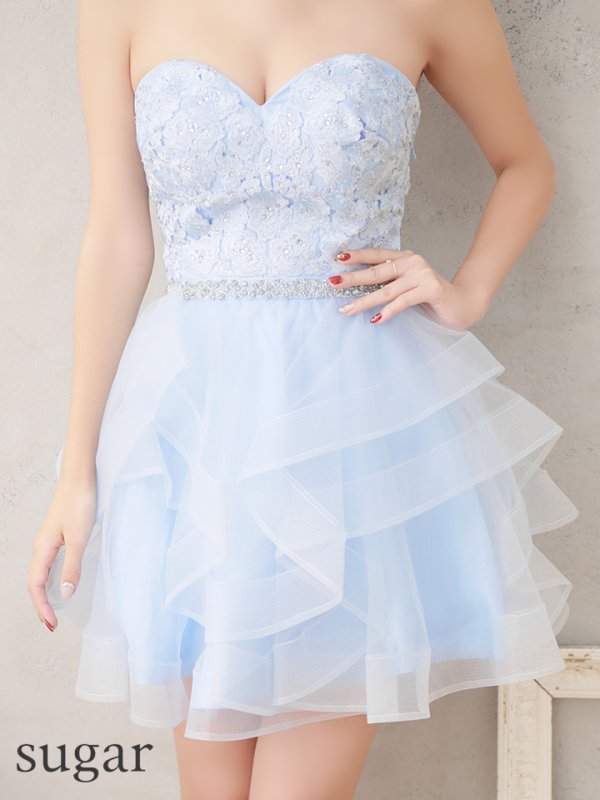 画像6: 【Lip line/リップライン】フラワー刺繍xビジュー/ベア/チュールスカート/ミニドレス /キャバドレス[HC03]