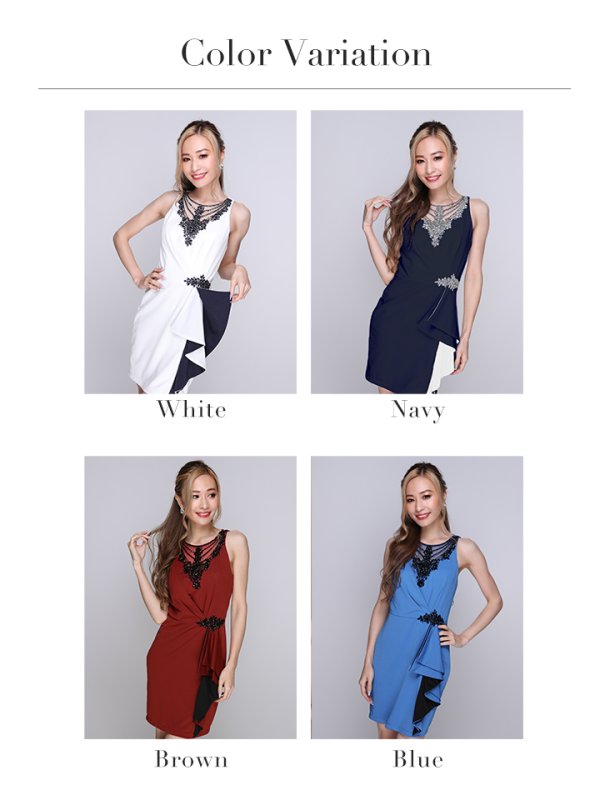 画像8: 【Lip line/リップライン】ビーズ刺繍/ ノースリーブ/ ストレッチ/ タイト/ ミニドレス/ キャバドレス[HC03]