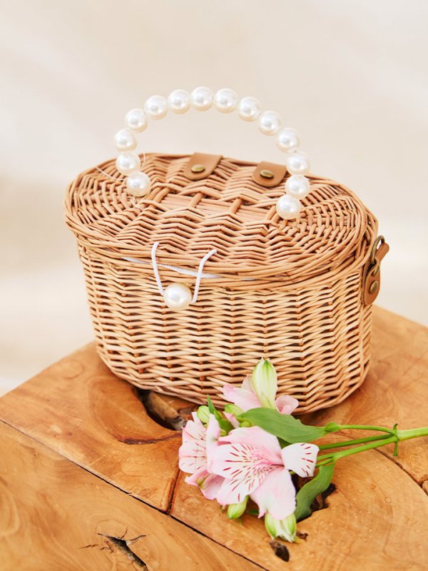 画像4: 【バッグ】パールハンドル付き編みカゴバッグ【1カラー】[YMT]