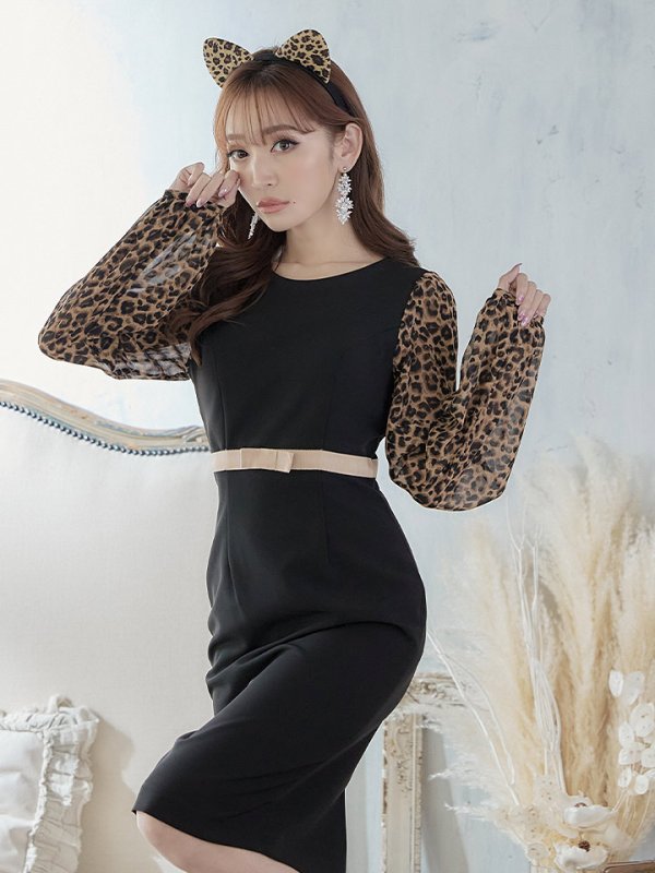 画像8: 【VELIQUE/ヴェリーク】ワンカラー/ レオパード/ タイト/ 長袖/ 袖あり/ ミディアム/キャバドレス【HC02】