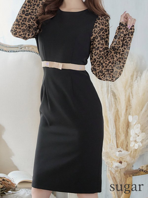 画像10: 【VELIQUE/ヴェリーク】ワンカラー/ レオパード/ タイト/ 長袖/ 袖あり/ ミディアム/キャバドレス【HC02】