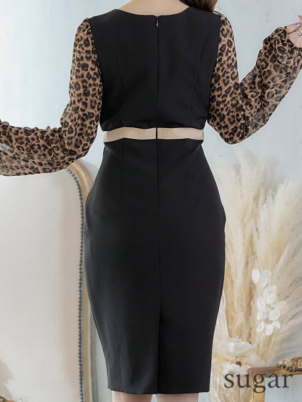 画像11: 【VELIQUE/ヴェリーク】ワンカラー/ レオパード/ タイト/ 長袖/ 袖あり/ ミディアム/キャバドレス【HC02】