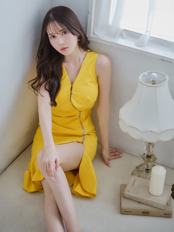 画像8: 【VELIQUE/ヴェリーク】シンプル/ ワンカラー/ ノースリーブ/ ジップデザイン/ 裾フリル/ 膝丈/ ミディアムドレス/ キャバドレス【HC02】