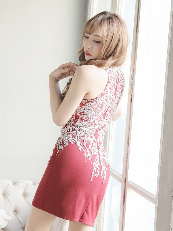 画像9: 【Lip line/リップライン】刺繍ビジュー/ウエスト切り替え/タイト/ミニドレス /キャバドレス[HC03]