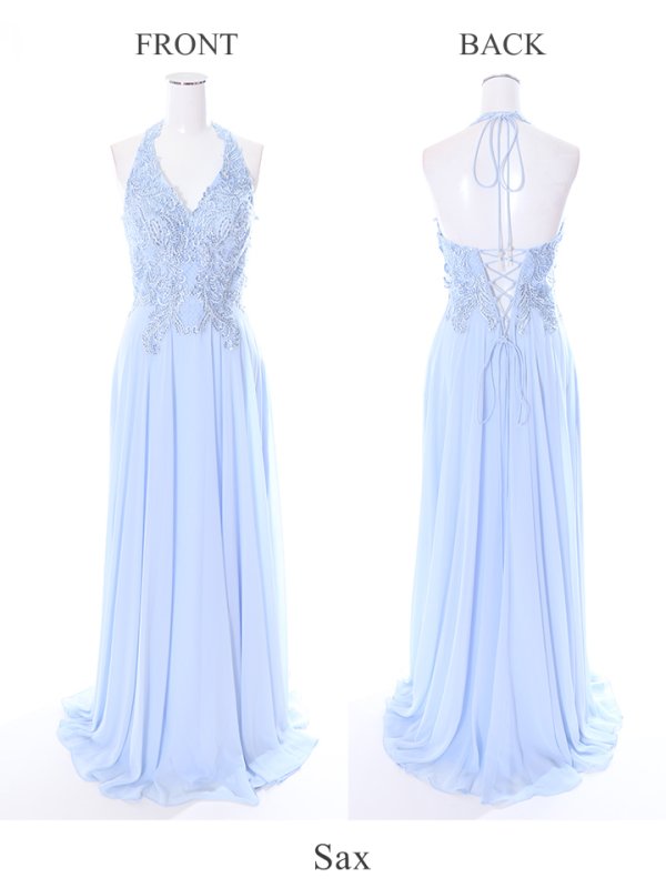 画像9: 【Lip line/リップライン】ビジュー刺繍/ホルターネック/シフォン/ロング/ロングドレス /キャバドレス long[HC03]