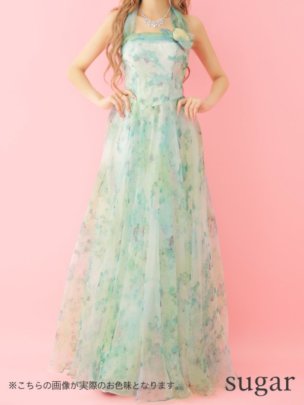 画像4: 再入荷！【Lip line/リップライン】フラワープリント/ホルターネック/シフォン/ロングドレス /キャバドレスlong[HC03]