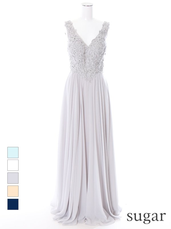 画像4: 【Lip line/リップライン】刺繍/シフォン/Aライン/ロングドレス /キャバドレスlong[HC03]