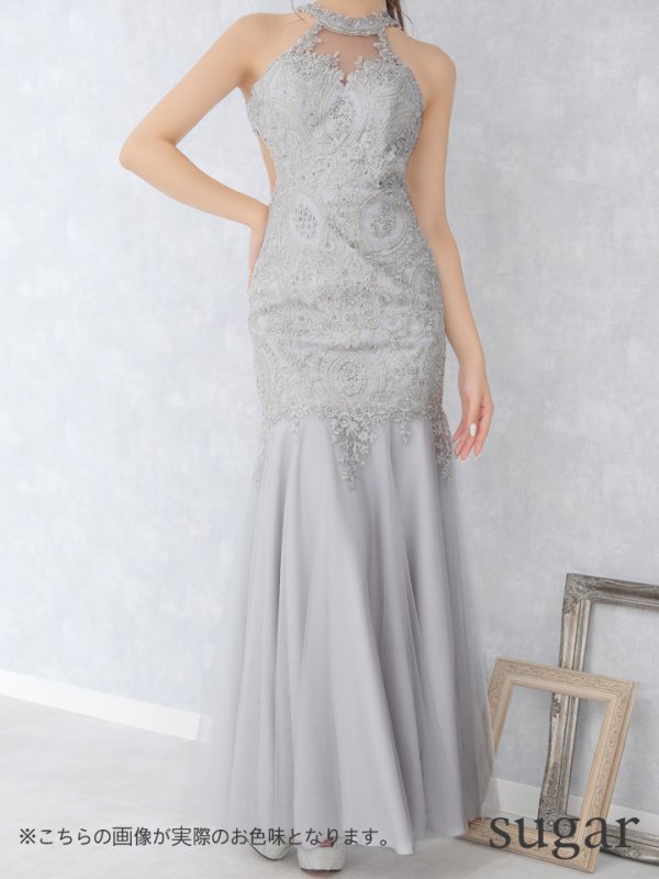 画像6: 【Lip line/リップライン】デザイン刺繍/ ホルターネック/ バックレス/ Aライン/ キャバドレス long[HC03]