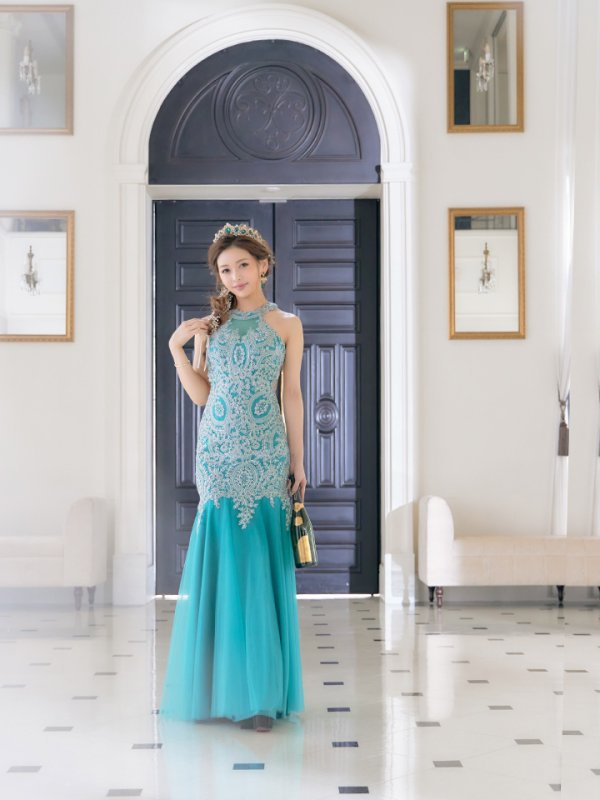 画像11: 【関西コレクション着用】【Lip line/リップライン】デザイン刺繍/ ホルターネック/ バックレス/ Aライン/ キャバドレス long[HC03]