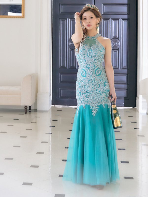 画像4: 【関西コレクション着用】【Lip line/リップライン】デザイン刺繍/ ホルターネック/ バックレス/ Aライン/ キャバドレス long[HC03]