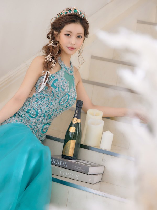 画像5: 【関西コレクション着用】【Lip line/リップライン】デザイン刺繍/ ホルターネック/ バックレス/ Aライン/ キャバドレス long[HC03]