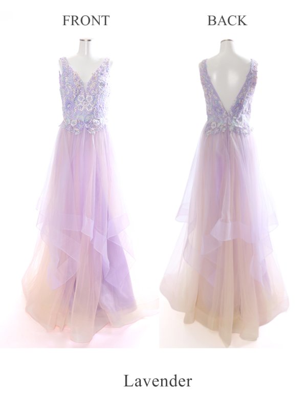 画像45: 【圓谷はく / 関西コレクション着用】【Lip line/リップライン】フラワー刺繍/ 2段フレア/ Aライン/ チュール/ プリンセス/ ロングドレス/ キャバドレスlong[HC03]