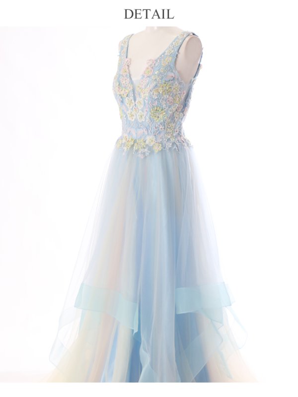 画像46: 【圓谷はく / 関西コレクション着用】【Lip line/リップライン】フラワー刺繍/ 2段フレア/ Aライン/ チュール/ プリンセス/ ロングドレス/ キャバドレスlong[HC03]