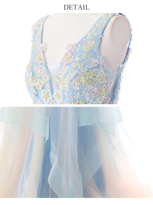 画像47: 【圓谷はく / 関西コレクション着用】【Lip line/リップライン】フラワー刺繍/ 2段フレア/ Aライン/ チュール/ プリンセス/ ロングドレス/ キャバドレスlong[HC03]