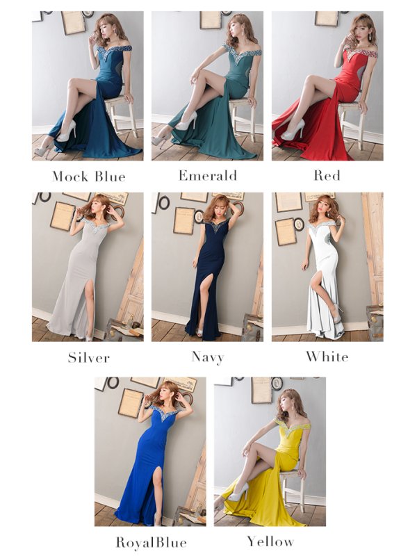 画像12: 【Lip line/リップライン】オフショルダー/ ビジュー/ サイドシアー/ スリット/ キャバドレス/ ロングドレスlong[HC03]