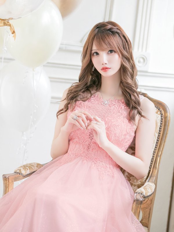 画像3: 【Lip line/リップライン】ラメ/ 刺繍レース/ ノースリーブ/ チュール/ Aライン/ ロングドレス/ キャバドレスlong[OF05]