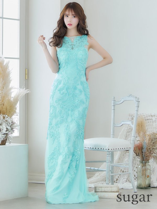 画像8: Lサイズあり【Lip line/リップライン】デザイン刺繍レース/ ノースリーブ/ メッシュ切り替え/ タイト/ ロングドレス/ キャバドレス long[HC03]