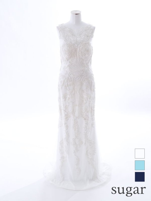 画像6: Lサイズあり【Lip line/リップライン】デザイン刺繍レース/ ノースリーブ/ メッシュ切り替え/ タイト/ ロングドレス/ キャバドレス long[HC03]