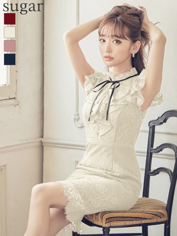 画像1: 【Lサイズあり】【DEA. by ROBE de FLEURS/ディアバイローブドフルール】パール/ 切り替え/総レース / タイト/ ミニドレス/ キャバドレス[OF2]