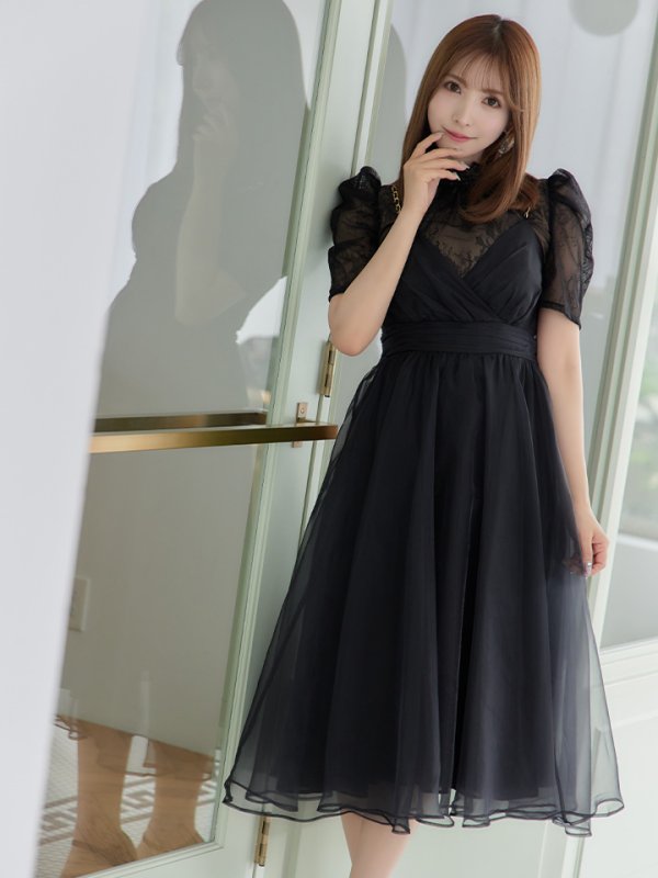 画像1: Lサイズあり【DEA. by ROBE de FLEURS/ディアバイローブドフルール】チュールxレースブラウスセット/ パフスリーブ/ キャミソール/ フレア/ ミモレ丈/ ワンピース/ キャバドレス[OF2]