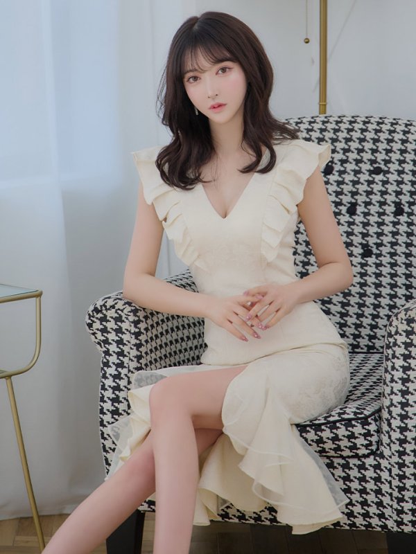 画像8: Lサイズあり【DEA./ディア】マーメイド/ フリル/ バストカット/ ワンピース/ ミディアムドレス/ キャバドレス【OF08】