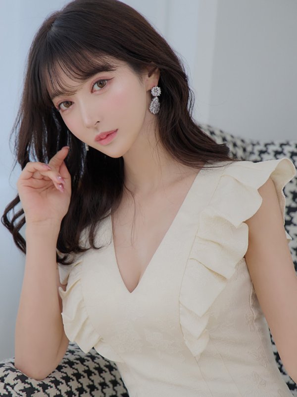 画像9: Lサイズあり【DEA./ディア】マーメイド/ フリル/ バストカット/ ワンピース/ ミディアムドレス/ キャバドレス【OF08】