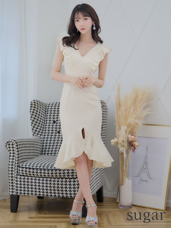 画像11: Lサイズあり【DEA./ディア】マーメイド/ フリル/ バストカット/ ワンピース/ ミディアムドレス/ キャバドレス【OF08】