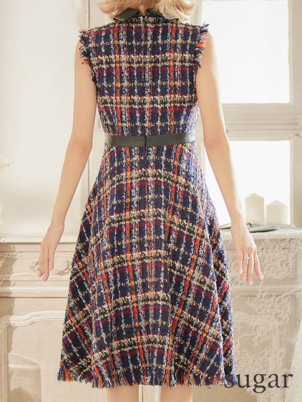 画像15: 門りょうちゃん着用☆sugar限定カラー☆Lサイズあり【DEA./ディア】襟フロントジップ/ ツイード/ ミディアム丈/ ひざ丈/ ミニドレス/ フレア/キャバドレス【OF08】