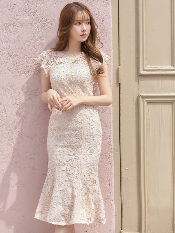 画像6: Lサイズあり【DEA./ディア】マーメイド/ フローラルレース/ ミディアム丈/ キャバドレス【OF08】