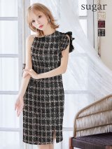 門りょうちゃん着用☆Lサイズあり【DEA.by ROBE de FLEURS/ディアバイローブドフルール】ラメツイード/ アシンメトリー/ フリル/ タイト/ ミディアム丈/ ワンピース/ ミニドレス/ キャバドレス[OF2]