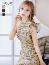 即日発送中！門りょうちゃん着用☆Lサイズあり【DEA.by ROBE de FLEURS/ディアバイローブドフルール】ラメツイード/ アシンメトリー/ フリル/ タイト/ ミディアム丈/ ワンピース/ ミニドレス/ キャバドレス