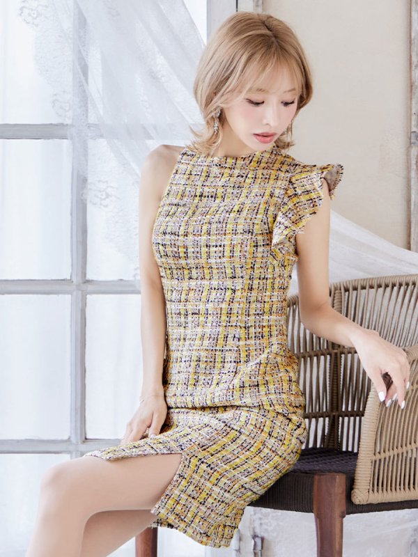 画像8: 門りょうちゃん着用☆Lサイズあり【DEA./ディア】ラメツイード/ アシンメトリー/ フリル/ タイト/ ミディアム丈/ ワンピース/ ミニドレス/ キャバドレス【OF08】