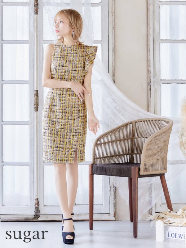 画像11: 門りょうちゃん着用☆Lサイズあり【DEA./ディア】ラメツイード/ アシンメトリー/ フリル/ タイト/ ミディアム丈/ ワンピース/ ミニドレス/ キャバドレス【OF08】