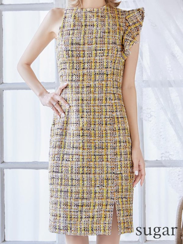 画像12: 門りょうちゃん着用☆Lサイズあり【DEA./ディア】ラメツイード/ アシンメトリー/ フリル/ タイト/ ミディアム丈/ ワンピース/ ミニドレス/ キャバドレス【OF08】