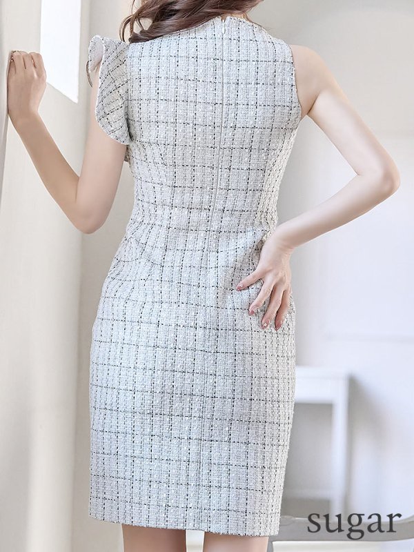 画像31: 門りょうちゃん着用☆Lサイズあり【DEA./ディア】ラメツイード/ アシンメトリー/ フリル/ タイト/ ミディアム丈/ ワンピース/ ミニドレス/ キャバドレス【OF08】