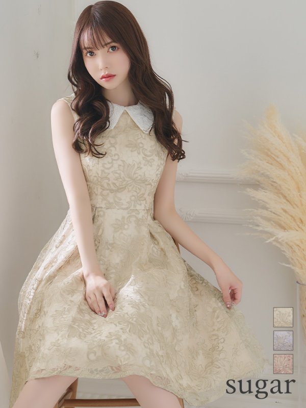 画像1: Lサイズあり【DEA. by ROBE de FLEURS/ディアバイローブドフルール】2WAY襟付き/ レース/ ノースリーブ/ クラシック/ ワンピース/ ひざ丈/ ミディアム/ キャバドレス[OF2]
