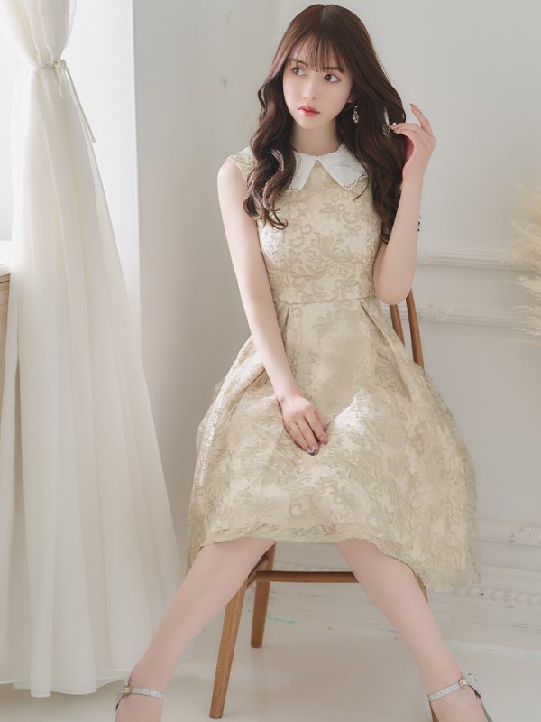画像2: Lサイズあり【DEA. by ROBE de FLEURS/ディアバイローブドフルール】2WAY襟付き/ レース/ ノースリーブ/ クラシック/ ワンピース/ ひざ丈/ ミディアム/ キャバドレス[OF2]