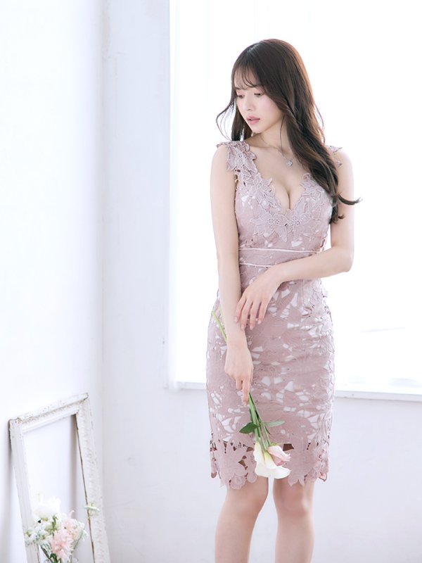 画像3: XS?Lサイズあり【DEA./ディア】ワンピース/ ケミカルレース/ ノースリーブ/ タイト/ ひざ丈/ ミディアムドレス/ キャバドレス【OF08】